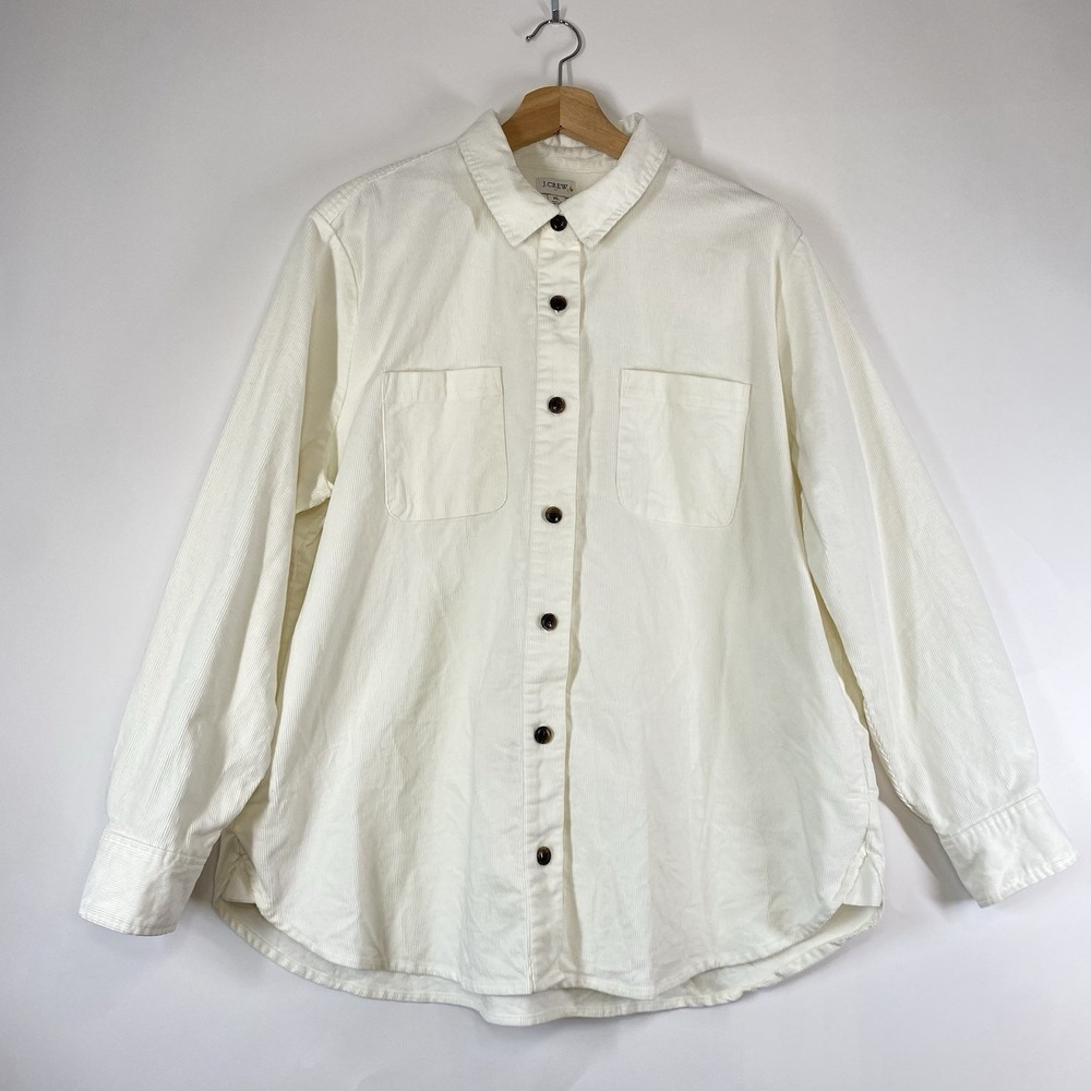 J Crew Re-Imagined Womens Corduroy Button Down Shirt XL Ivory Preppy Pockets